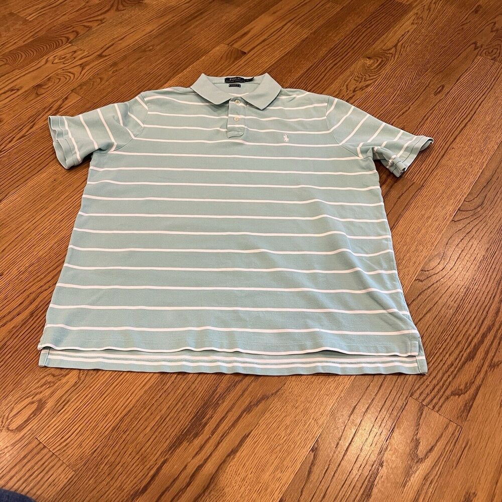 Polo Ralph‎ Lauren Aqua Blue Striped Pony Polo Shirt Size XL